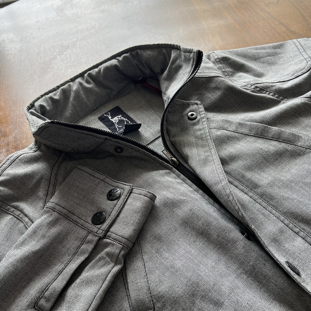 Kane & Unke Men's M Gray Field Jacket Hooded Button Front Stand-Up Collar